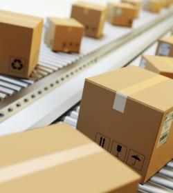 Cardboard boxes on conveyor belt